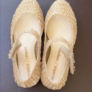Mini Melissa Gold Glitter Mary Jane Flats with Strap